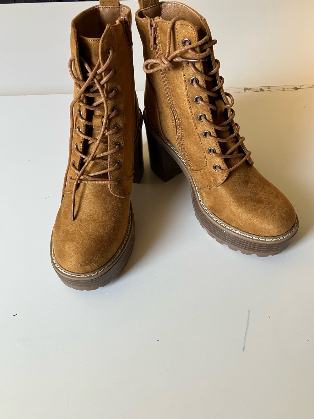 Olivia Miller Chestnut Lace-Up Platform Ankle Boots
